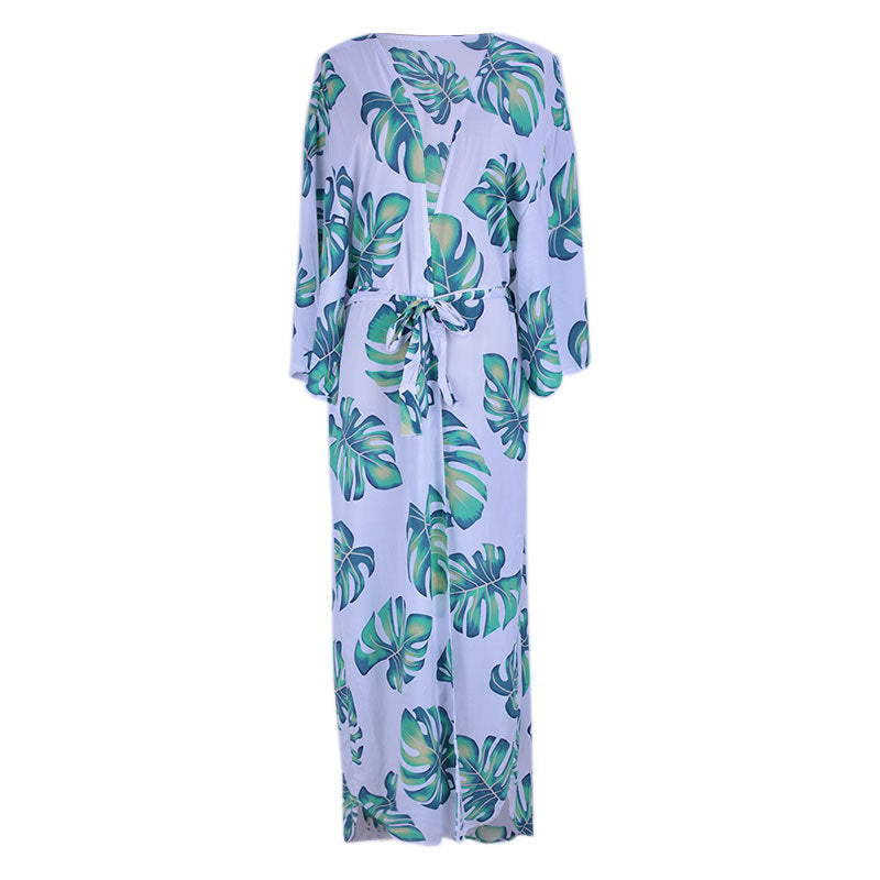 Rayon Japanese Banana Leaf Loose Sunscreen Clothes Beach Cover-up Bikini Jacket Swimsuit Outwear Women Cardigan Bella Mia